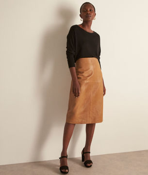 Picture of KARIMA CAMEL LEATHER PENCIL SKIRT